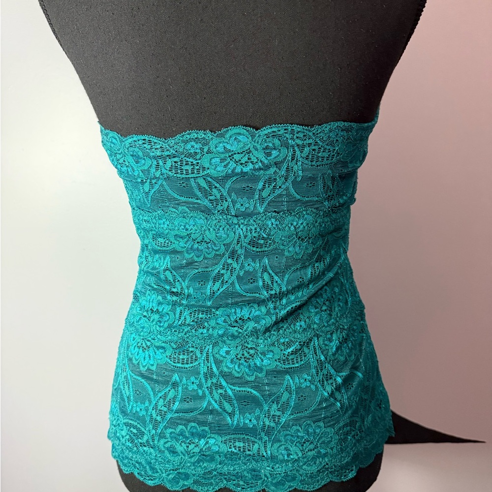 Teal Floral Lace Strapless Bandeau Top | Y2K Going Out Party Top. PTP 14 - Picture 7 of 9
